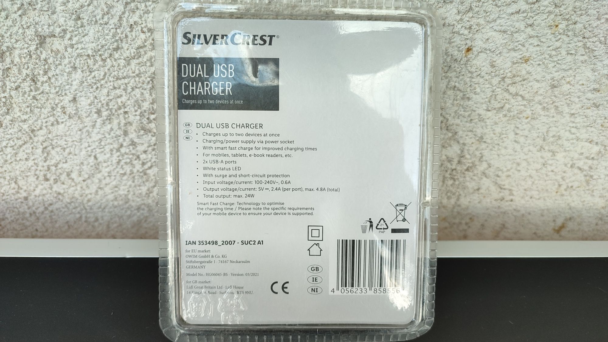 SILVERCREST DUAL USB CHARGER 24W Smart Fast Charge incarcator anglia