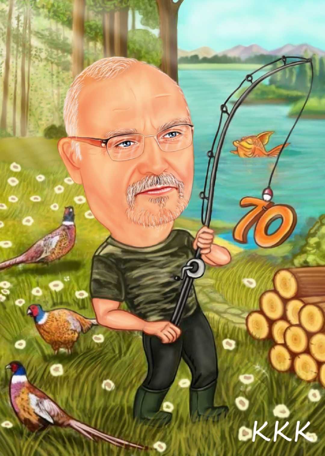 Дигитална карикатура-шарж по снимка лов и риболов