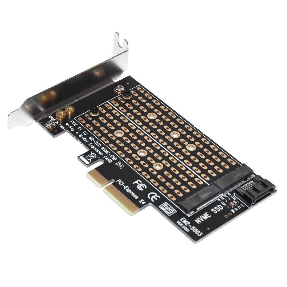 Адаптер M2 SSD NVMe+SATA (M-key+B-key) to PCI Express 3.0 4x adapter