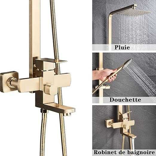 Coloană de duș aurie, sistem de duș, set suport pentru duș,