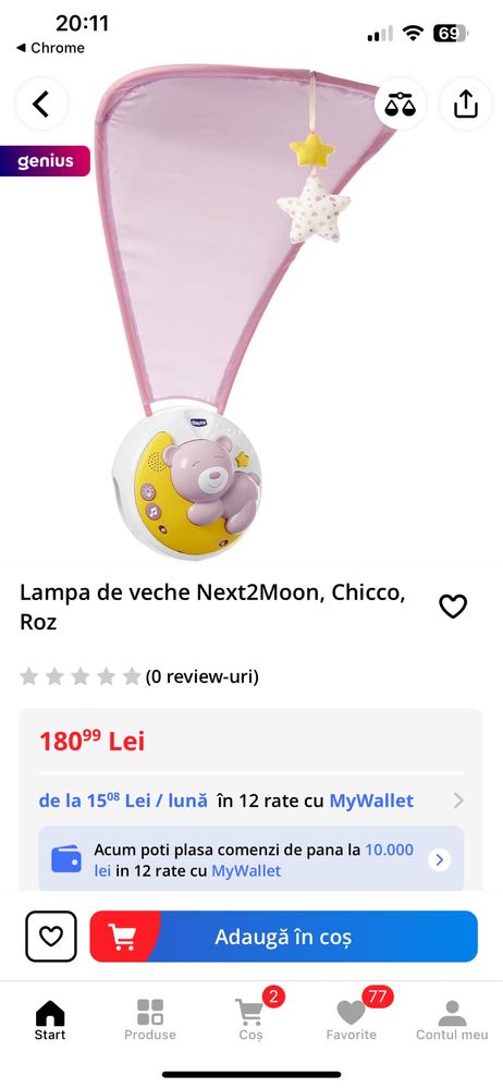 Lampa de veghe pt patut bebe Chicco