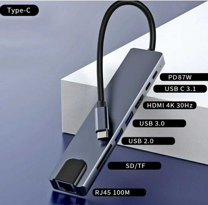 Hub adaptor USB C 3.0 PD HDMI 4K docking Macbook Pro Air Dell Lenovo