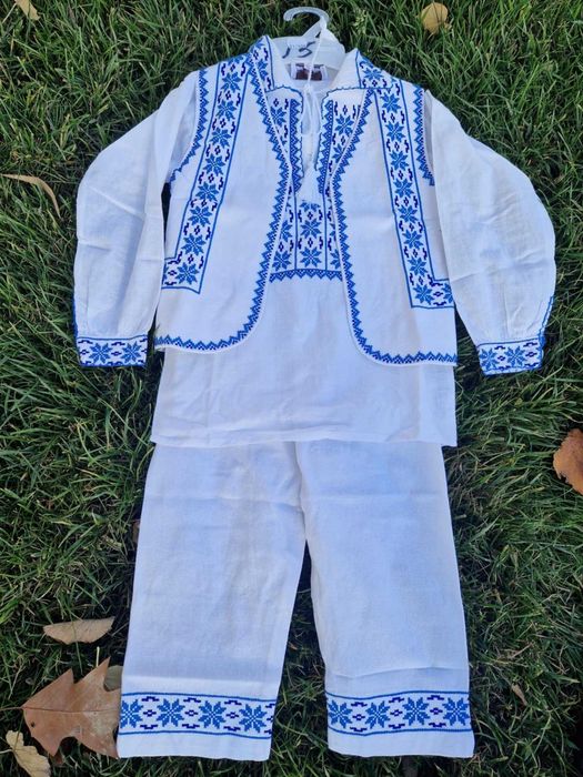 Costum National- Popular romanas camasa IE +PANTALON +VESTA clop cusma