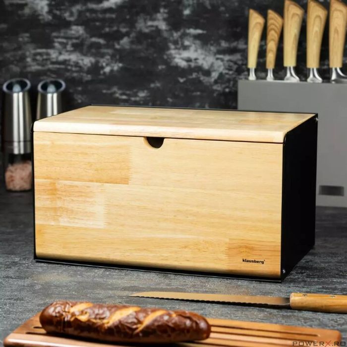 Cutie pentru paine, din oțel-bambus, negru, 35,5 x 21,5 x 19,5 cm,