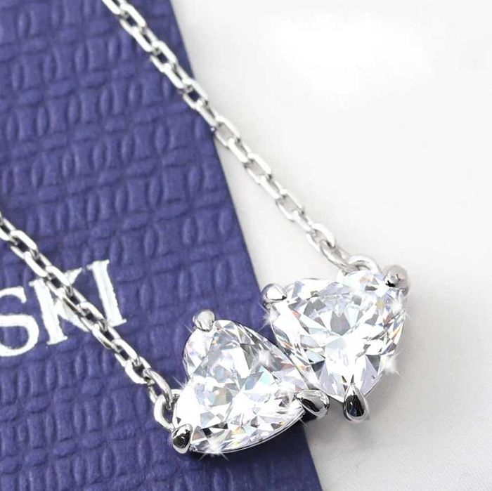 Lănțișor Swarovski 2 inimi Mesmera – Silver, 38 cm