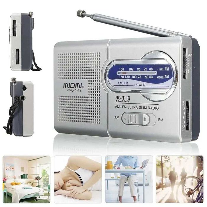 Radio AM FM mini, portabil, stereo, cu 2 baterii AA