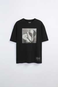 Мъжка тениска със щампа Zara, 100% памук, Черна, XL