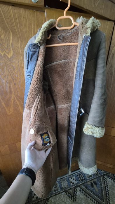 Cojoc palton dama din piele si lana, tip Alain Delon