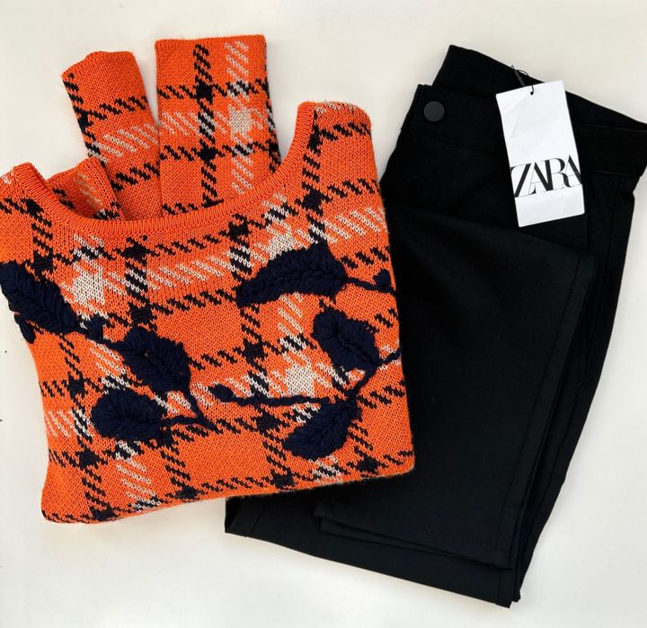 Zara нов черен панталон и Intrend MaxMara пуловер