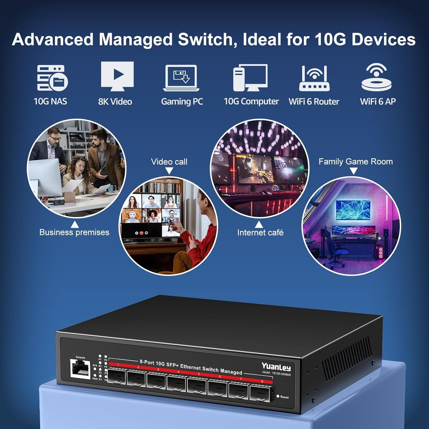 YuanLey 8 портов 10G SFP+ L3 управляем суич с до 160Gbps