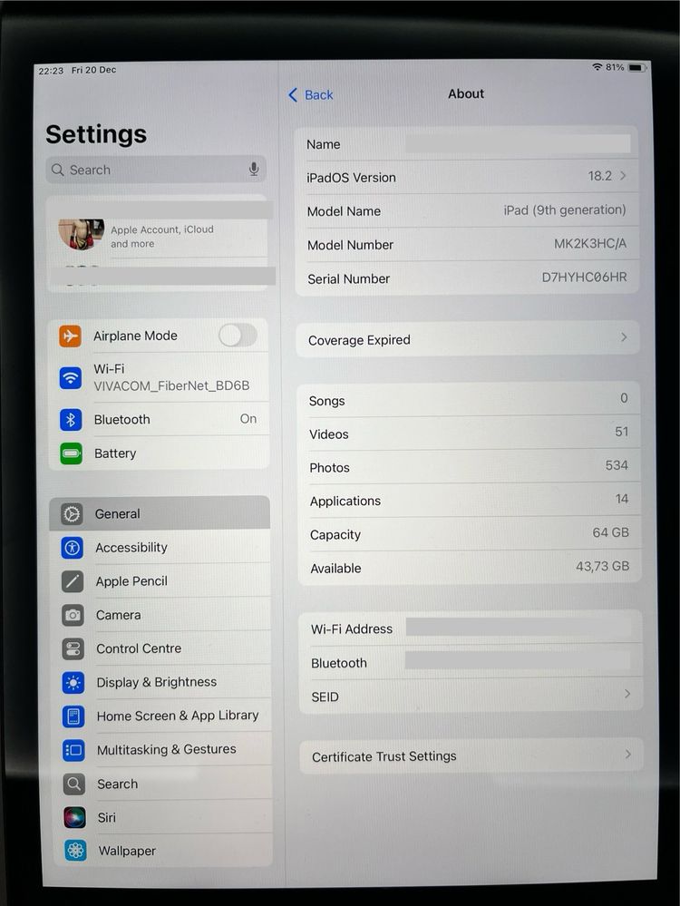 Таблет Apple Ipad 9 Generation 2021 10.2” 64gb WiFi Space Gray
