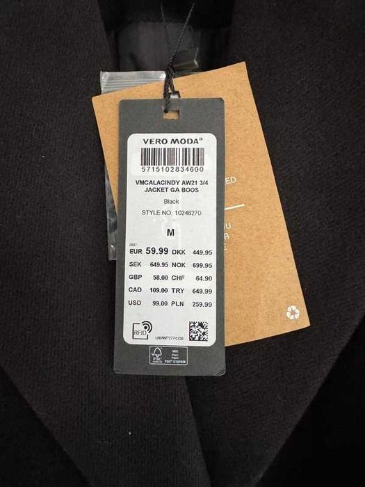 Palton negru elegant femei Vero Moda nou cu etichetă