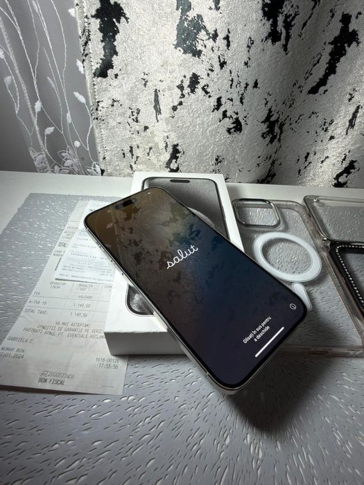 VÂND IPHONE 15 Pro Max 256 GB white titanium/ Impecabil