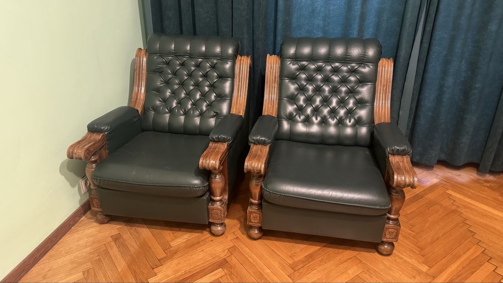 Fotolii piele si lemn masiv