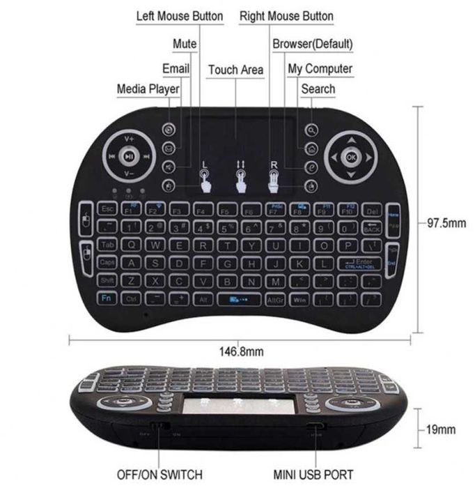 Безжична клавиатура MINI KEYBOARD backlit, с тъчпад