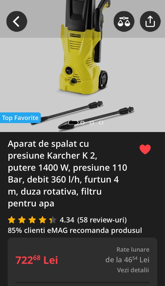 Aparat Karcher K2 1400w .110 bar stare foarte bună.