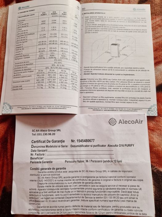 Dezumidificator stare excelenta cu garanție