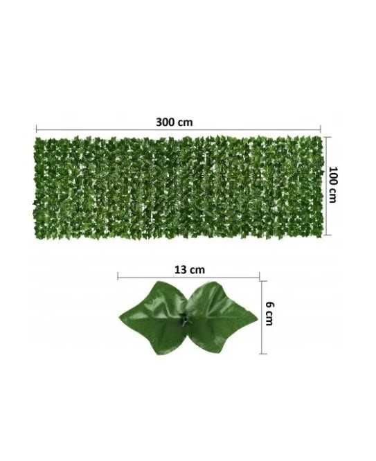 Gard artificial verde cu frunze iedera 300x100cm protectie vant/ soare