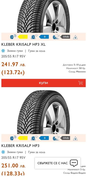 4бр. зимни гуми 205/55/17 Kleber Krisalp HP3 
dot23
7.5мм
Много добро