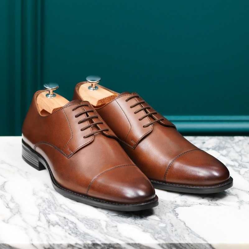 Pantofi derby cap toe 43 lucrati manual Lazzareli NOI piele naturala