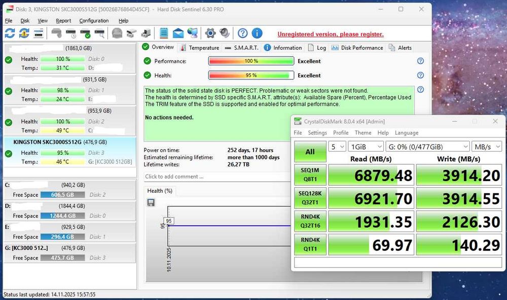 SSD Kingston KC3000 512GB 6900MBps/3900MBps Pci Express 4.0x4 M.2 NVME