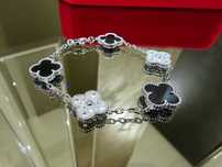 Van Cleef & Arpels VCA Silver Diamond Onyx 5 Alhambra Дамска Гривна