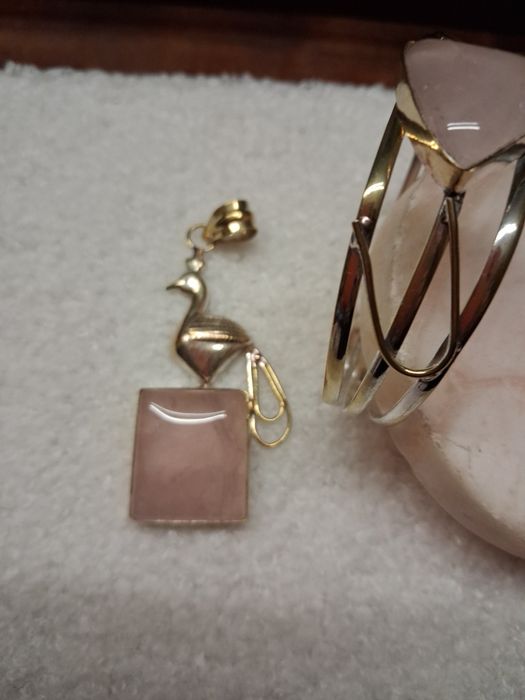 Старинни покребрени гривна и медальон розов кварц