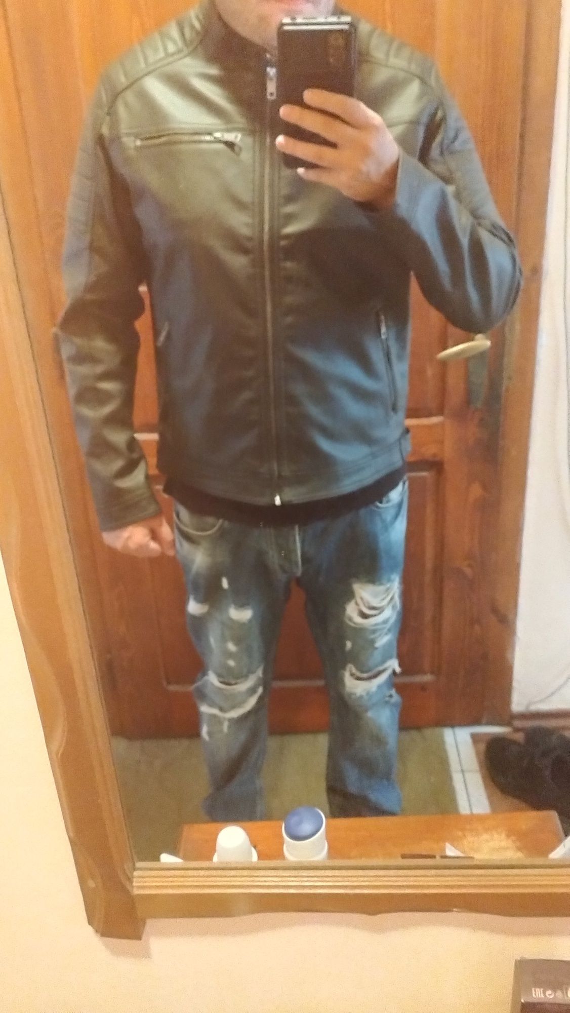 Ново мъжко кожено яке jack & jones
