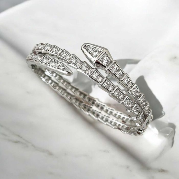 Луксозна гривна Змия с кристали медицинска стомана, сребриста, златист