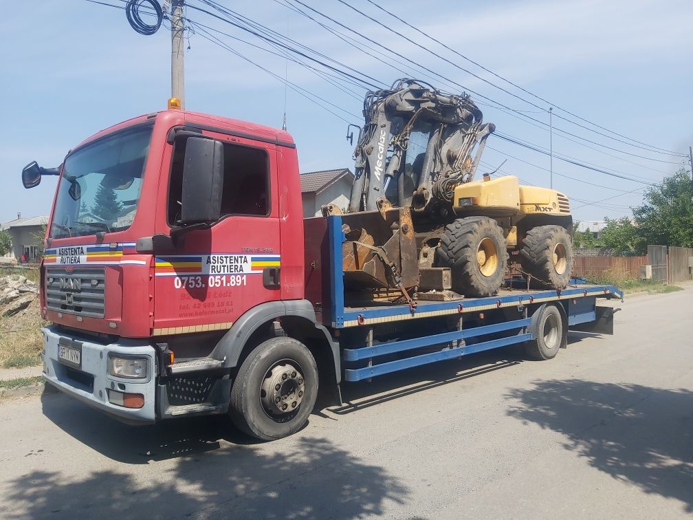 Transport buldo excavatoare,utilaje,tractoare,inchiriez platforma trai