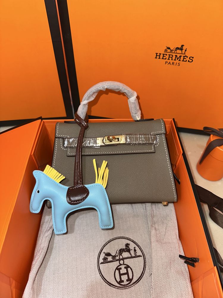 Geanta Hermes Kelly 19cm Gri/Piele naturala 100%/Punga/Cutie Hermes