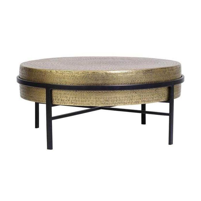 Masa de cafea cu capac din bronz, baza metalica neagra