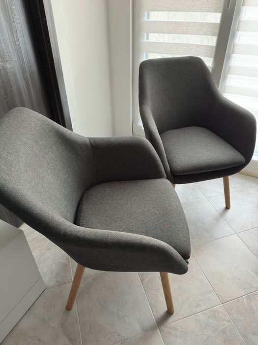 2 бр Кресло UDSBJERG сив текстил/ краченца от масивен дъб