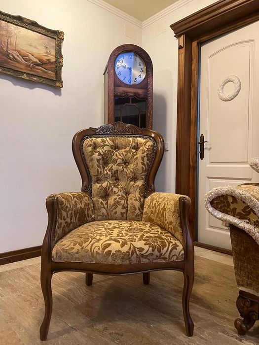 Canapea extensibilă + fotoliu stil baroc (Chippendale) lemn masiv,noi