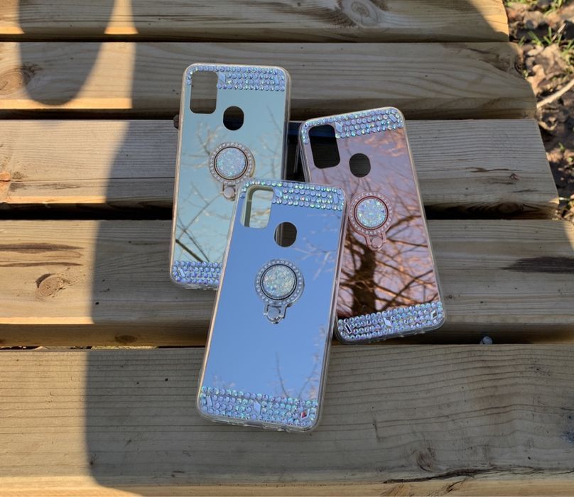 Husa oglinda, pietricele + inel pt. Samsung Galaxy M11, M21