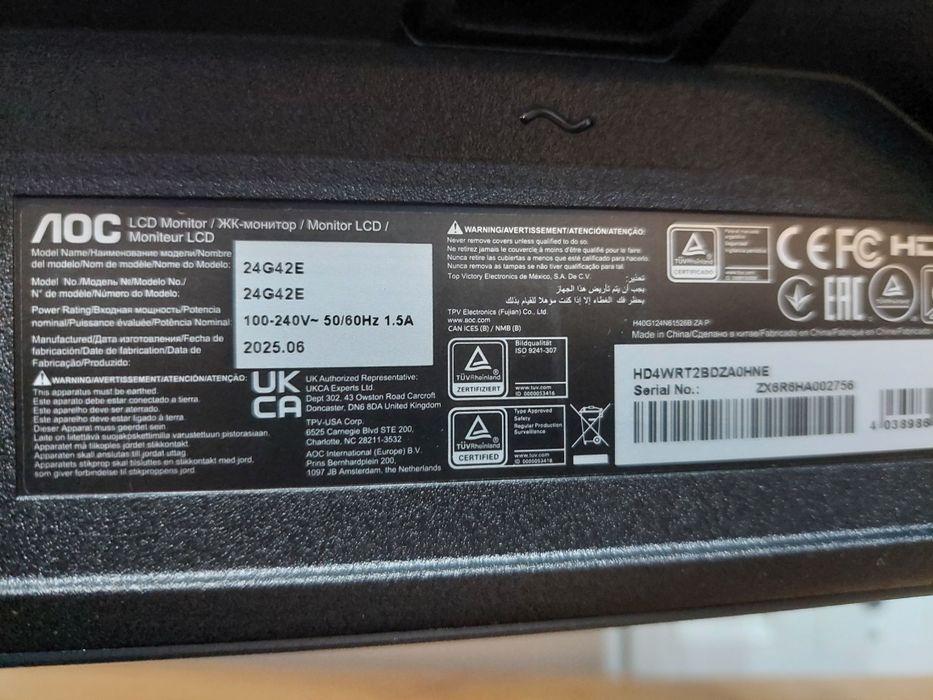 чисто нов 24" геймърски монитор IPS FULL HD AOC 24G42E 180Hz HDMI DP