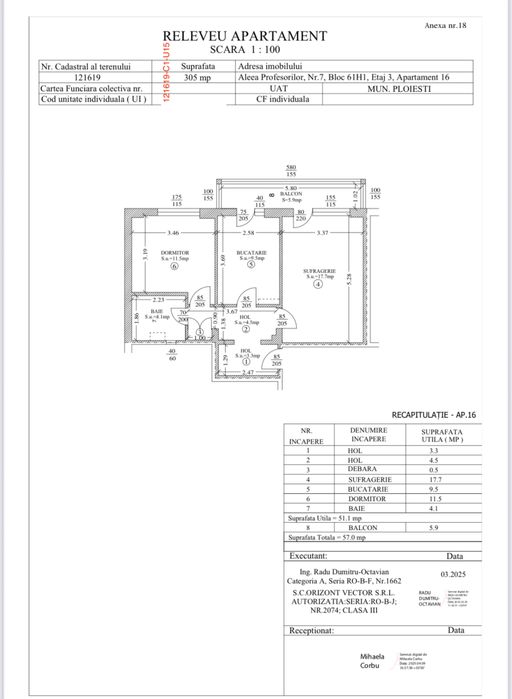 Apartament 2 camere, 57 mp, etaj 3/4 – Malu Roșu