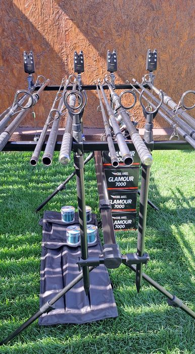 Set complet pescuit,4 lansete Carbon,4 Mulinete 7000,Rod Pod, Senzori
