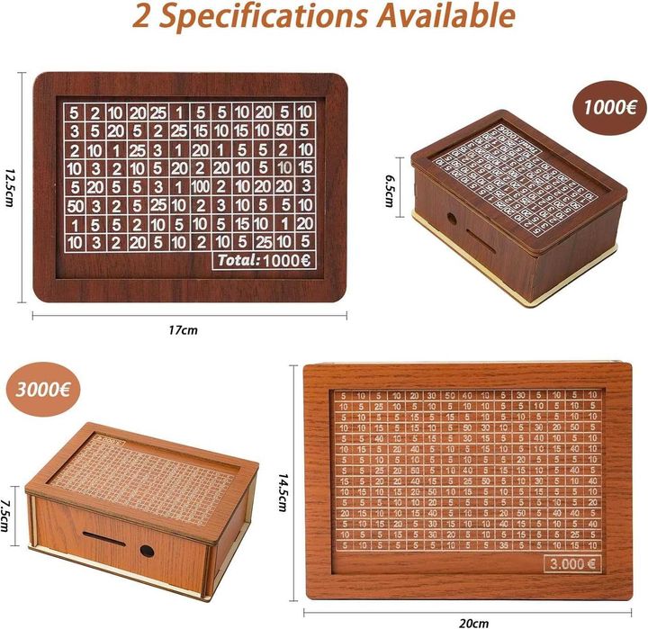 Дървена касичка с цел за спестяване от 3000 евро цифри за отбелязване