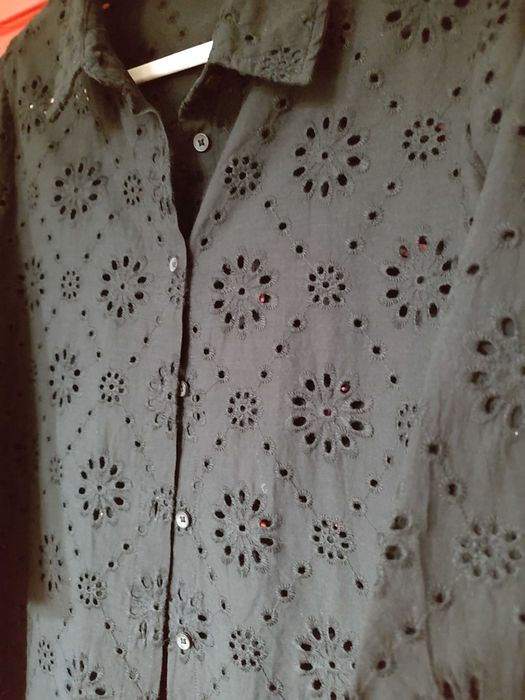 Camasa neagra broderie maneca 3/4 bumbac