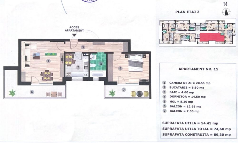 Apartament Mamaia Nord/Sat-Navodari strada T1 suprafata utila 74,60mp