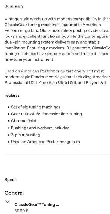 Fender ClassicGear™  Ключове за китара