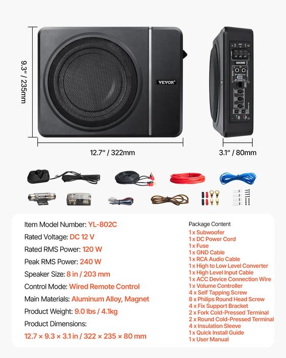 Subwoofer Auto Sub Scaun 240W,Profil Redus,Amplificator Integrat