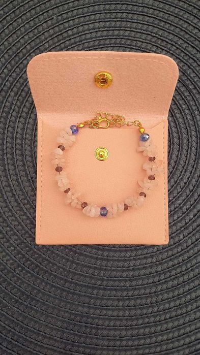 Bratara din Cristale semipretioase de Cuart roz, lucrata manual