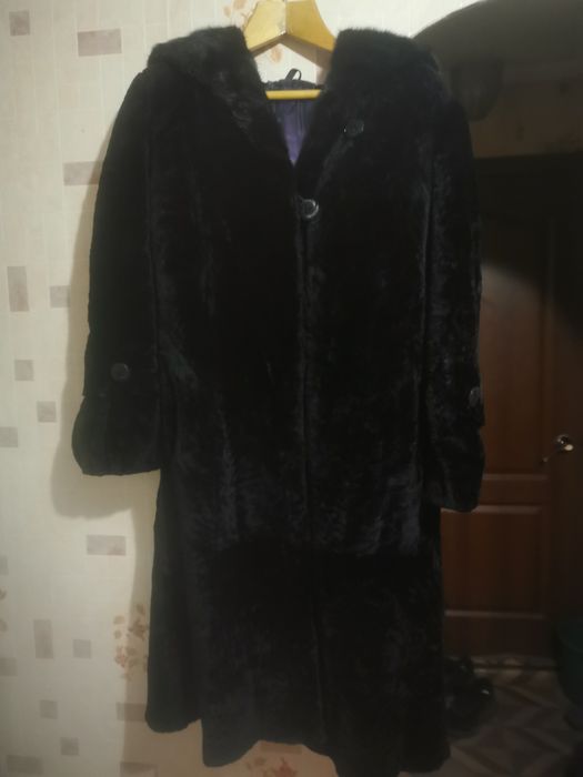 Шуба стриженная овечка, капюшен норка