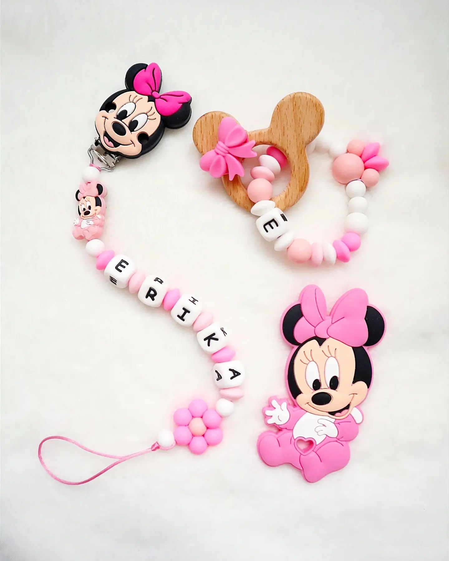 Set cadou pentru bebeluși botez  set cu lănțișor suzetă personalizat