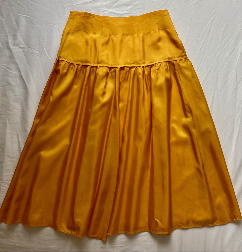 Fustă lungă midi/ maxi, amplă, din mătase, cu buzunare, S-M 36-38