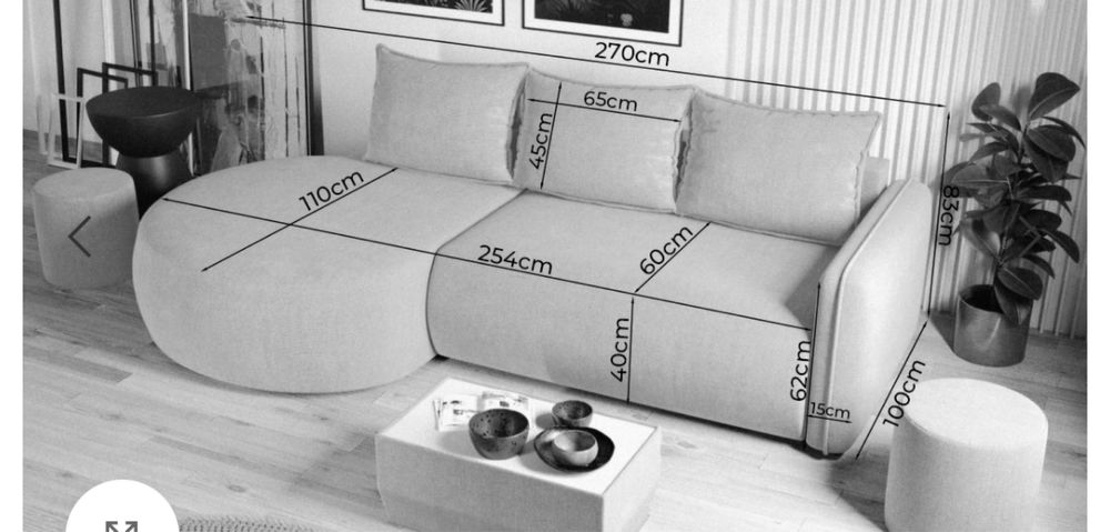 Coltar crem plusat extensibil +masuta+ taburet