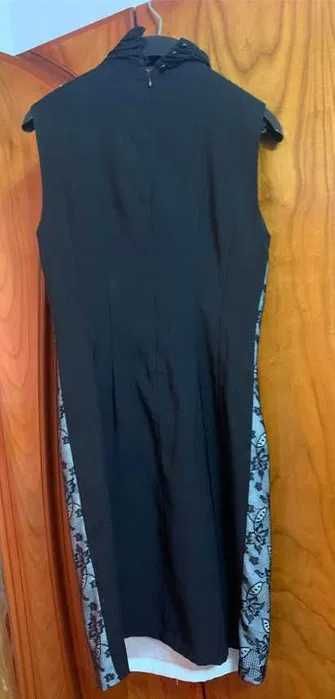 Rochie eleganta alba cu detalii negre