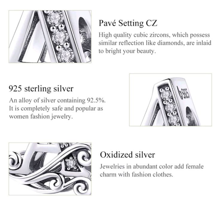 Талисман подходящ за гривна Пандора от А-Я 925 сребро